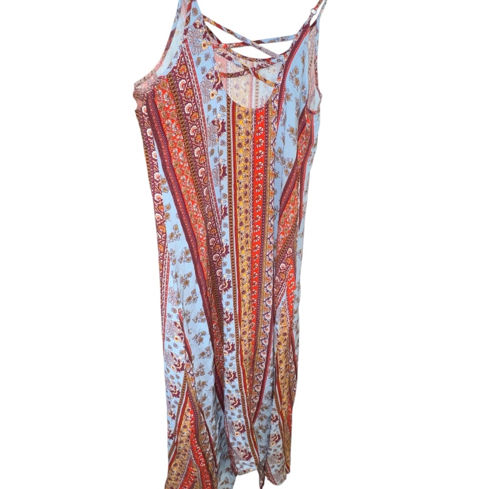 Xhilaration Multicolor boho midi tank dress with adjustable straps - LARGE